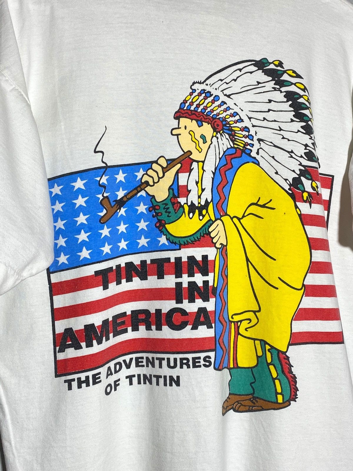 Cartoon Network 🔥 TINTIN IN AMERICA 90s GRAPHIC TEE USA INDIGENOUS VIBES Size US M / EU 48-50 / 2 - 3 Thumbnail