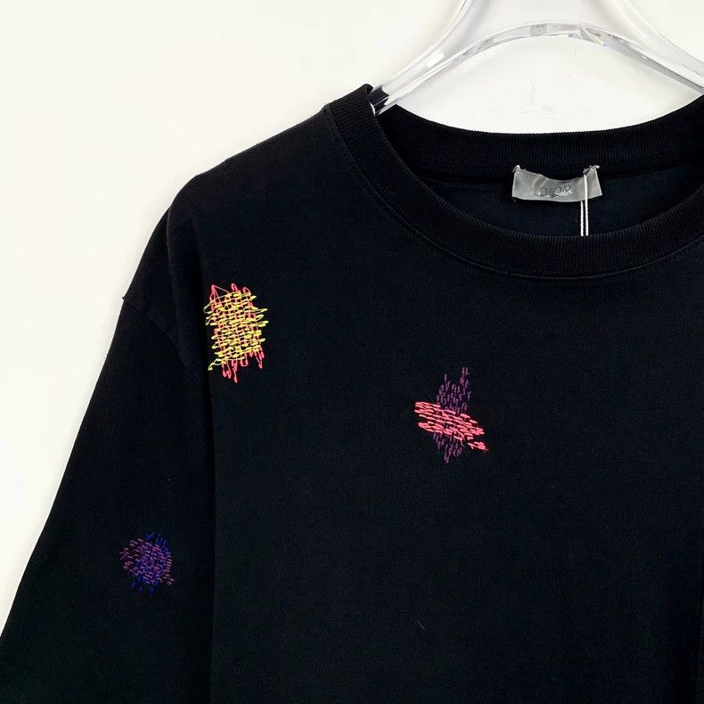 Dior Dior Black pattern embroidered round-neck cotton short-slee Size US XS / EU 42 / 0 - 3 Thumbnail