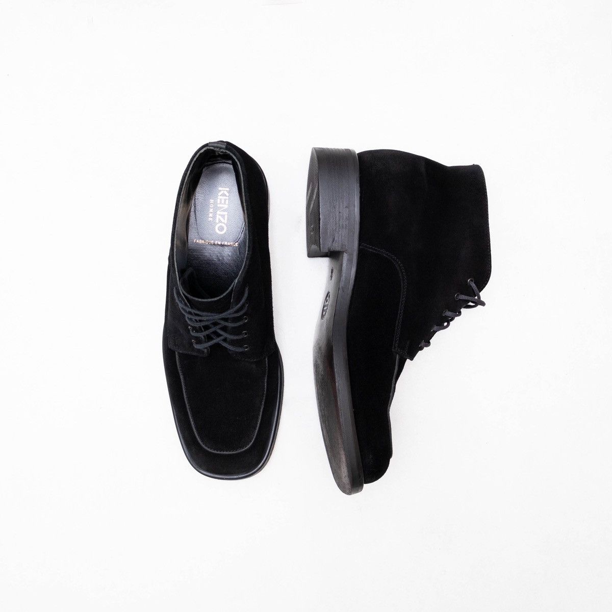 Kenzo × Vintage Kenzo Mens Black Suede Chukka Lace-up Square Toe Men Boots Size US 10 / EU 43 - 6 Thumbnail