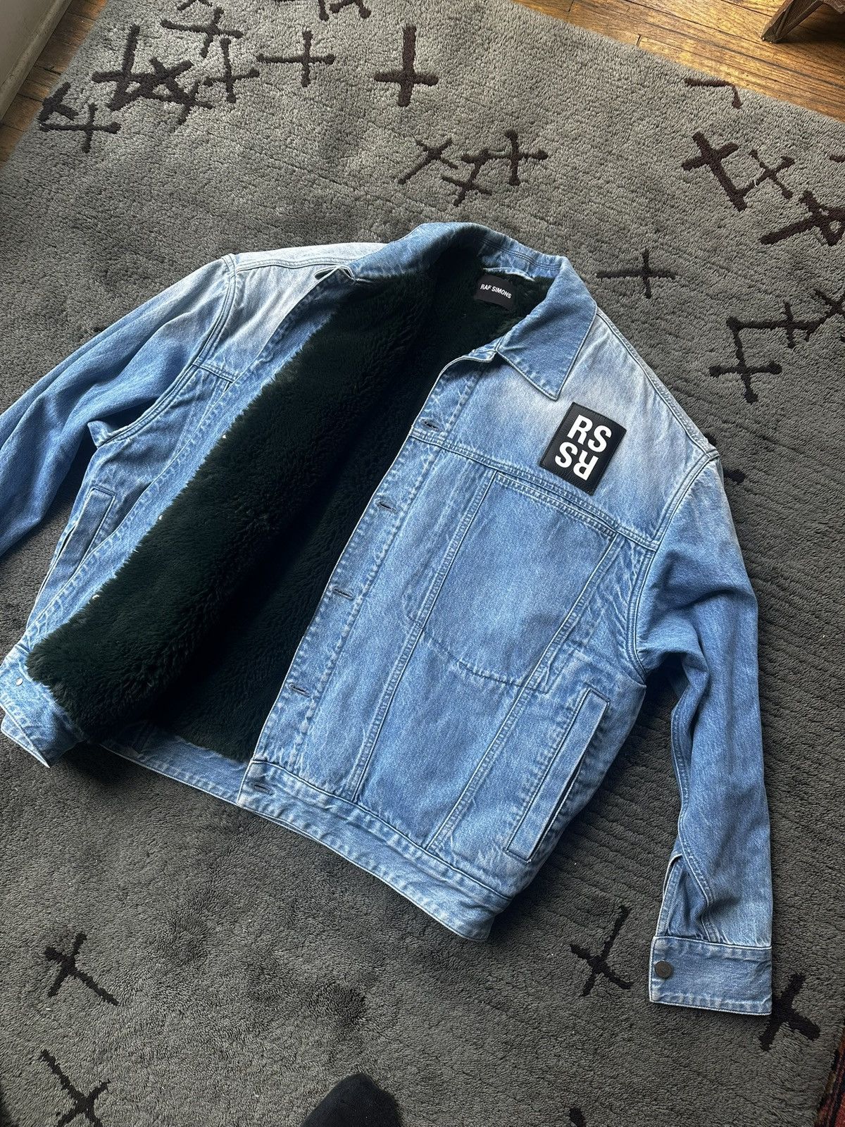Raf Simons Raf Simons Big Fit Denim Green Faux Fur Lined Jacket Sunfade Size US S / EU 44-46 / 1 - 13 Thumbnail