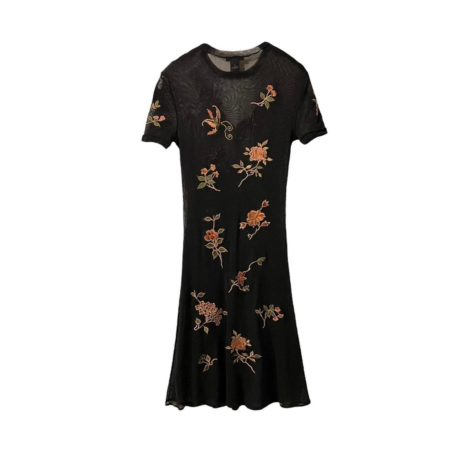 Vivienne Tam RARE VTG 90s Y2K Vivienne Tam black micro mesh floral dress Size XS / US 0-2 / IT 36-38 - 4 Thumbnail