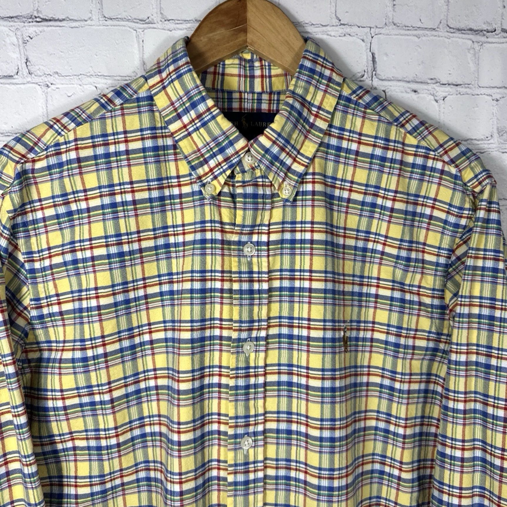 Ralph Lauren Ralph Lauren Shirt Mens Large Yellow Blue Plaid Long Sleeve Button-Up Button-Down Collar Classic Preppy Cotton Chambray All Seasons Men Size US L / EU 52-54 / 3 - 3 Thumbnail