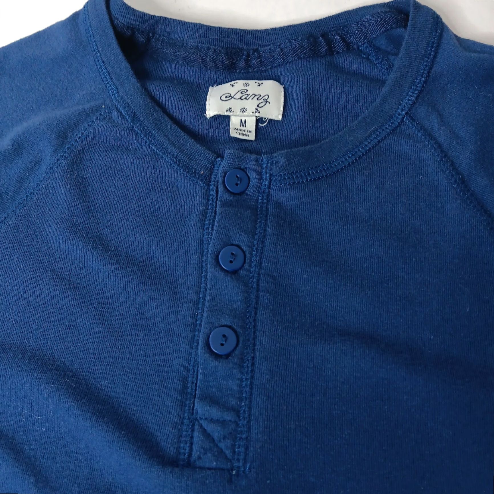 Vintage Lanz of Salzburg Henley Shirt Women Medium Long Sleeve Blue Cotton Blend Button-Up Shirt Size M / US 6-8 / IT 42-44 - 2 Thumbnail