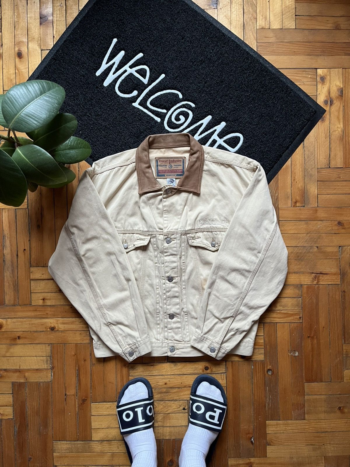 Diesel Vintage Diesel Streetwear Distressed Beige Denim Jacket Size US M / EU 48-50 / 2 - 1 Thumbnail