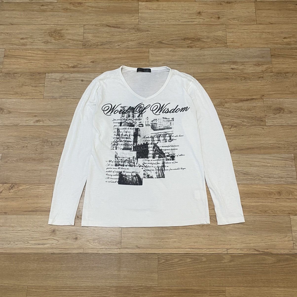 Japanese Brand 2000s Vkei Style V-Neck Poem Long Sleeve T-Shirt White Size US S / EU 44-46 / 1 - 1 Thumbnail