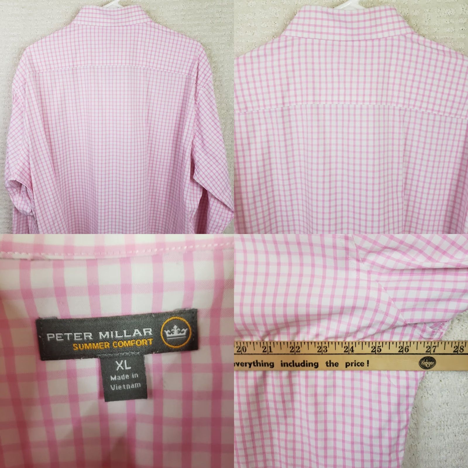 Peter Millar Peter Millar Summer Comfort Pink Check Shirt XL Mens Long Sleeve Button-Up Button-Front Embroidered Belfair Logo Size 46R - 8 Thumbnail