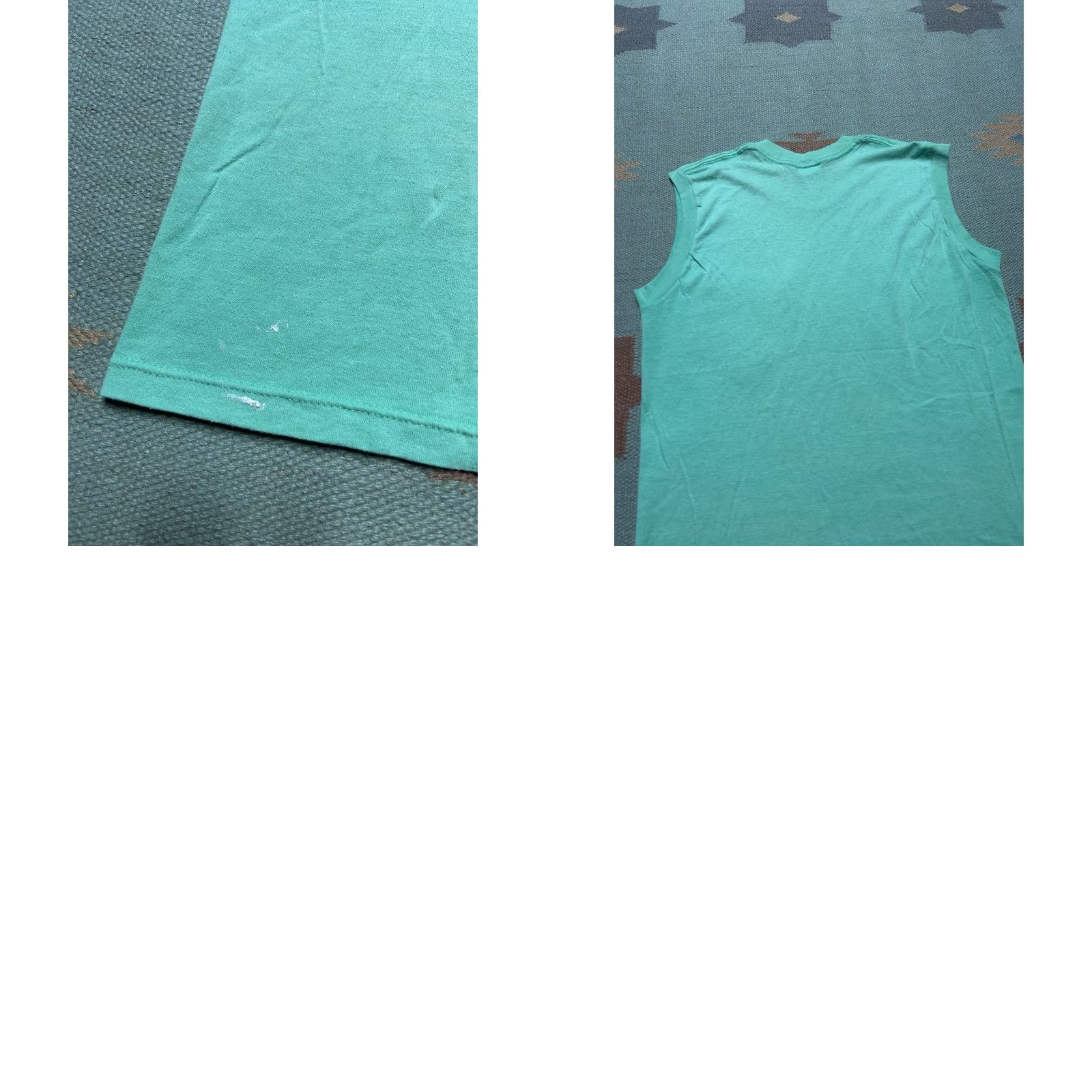 Vintage VINTAGE 80s sleeveless pocket t shirt blank mint green muscle paint soft medium M & M T-Shirt Men Adult Medium Green Sleeveless Pockets 80s Theme Size US M / EU 48-50 / 2 - 8 Thumbnail