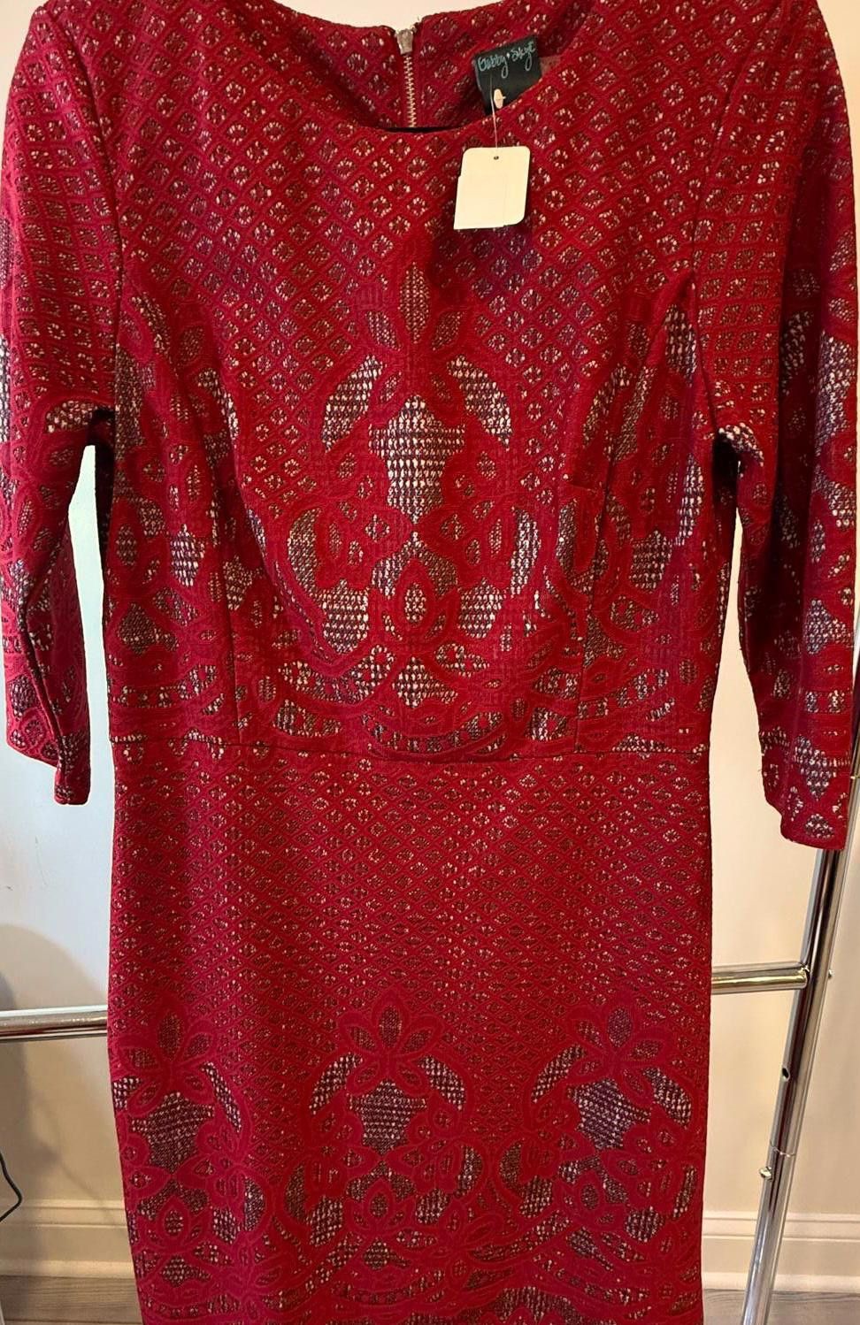 Designer Gibby & Style Red Lace Dress - Size 12 Size XL / US 12-14 / IT 48-50 - 1 Thumbnail
