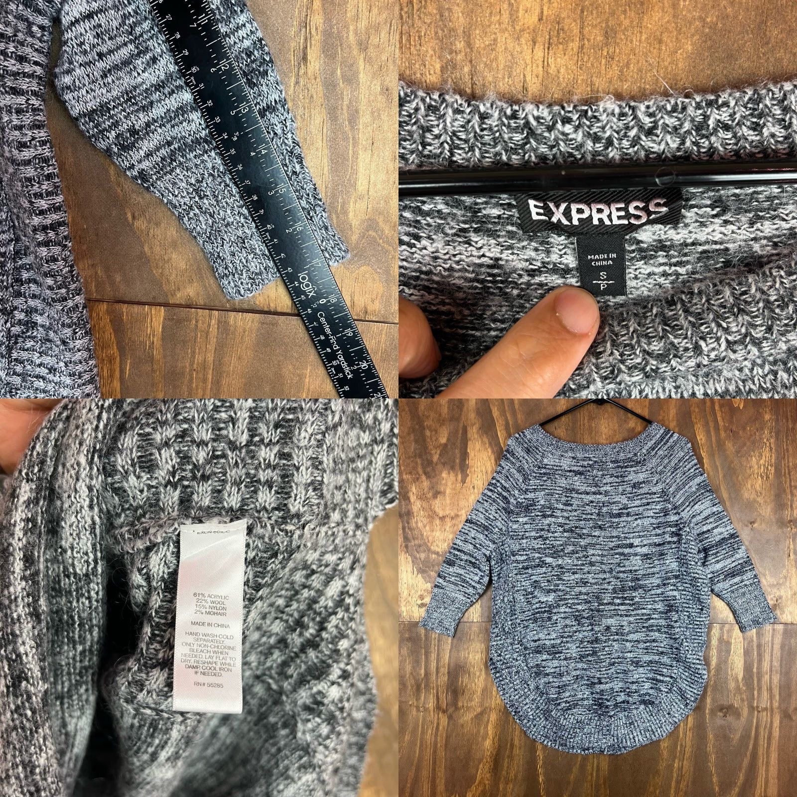 Express Express Womens Sweater Gray Boat Neck 3/4 Sleeve Knit Wool Mohair Blend Tunic S Size S / US 4 / IT 40 - 8 Thumbnail