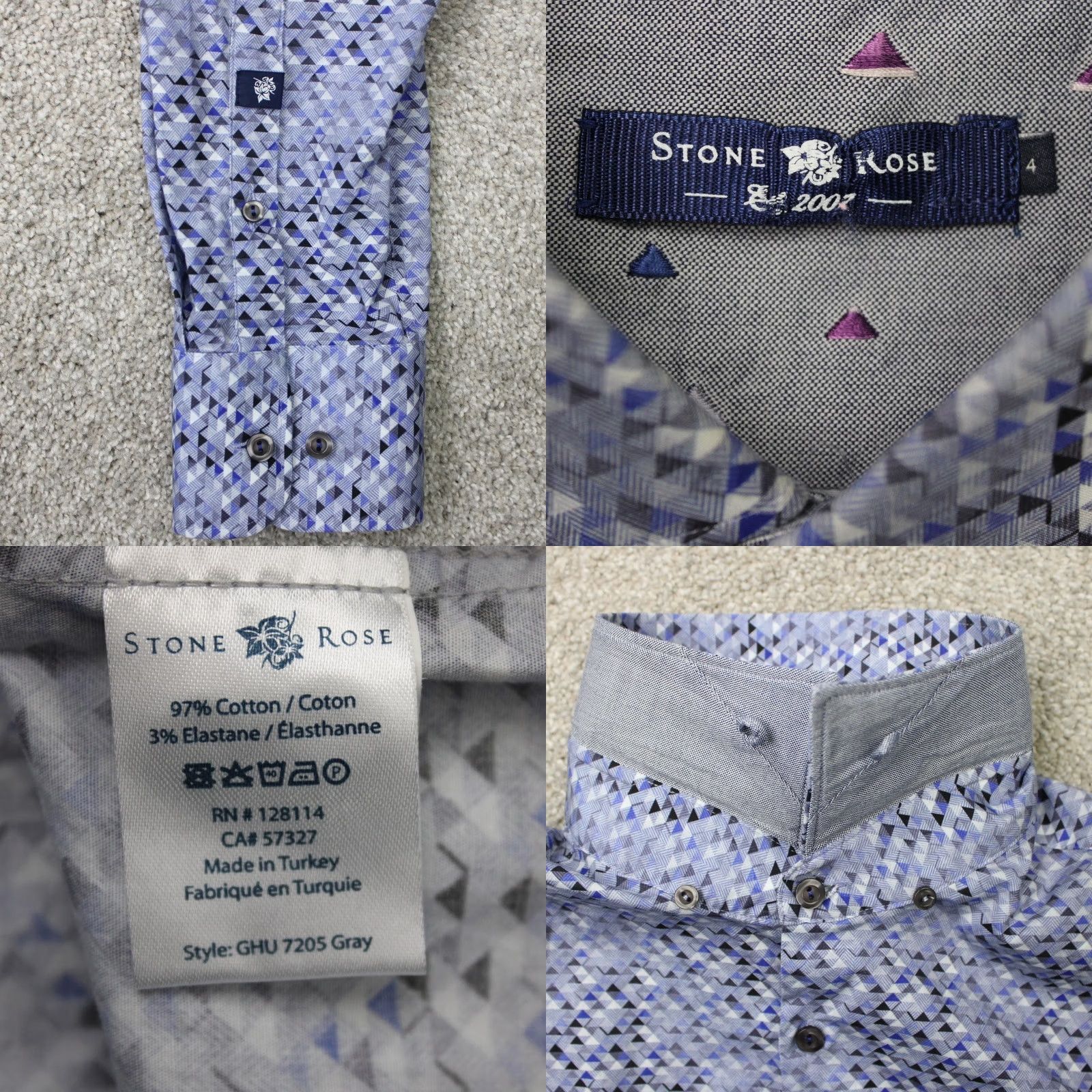 Vintage Stone Rose Shirt Mens 4 Large Gray/Blue Geometric Cotton Stretch Long Sleeve Size US L / EU 52-54 / 3 - 8 Thumbnail