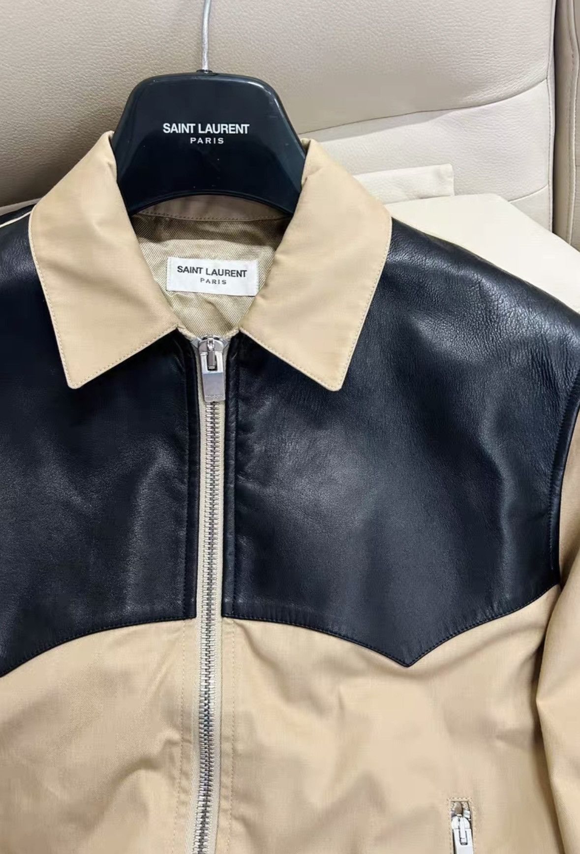 Saint Laurent Paris SS13 Khaki Lambskin Spliced Jacket