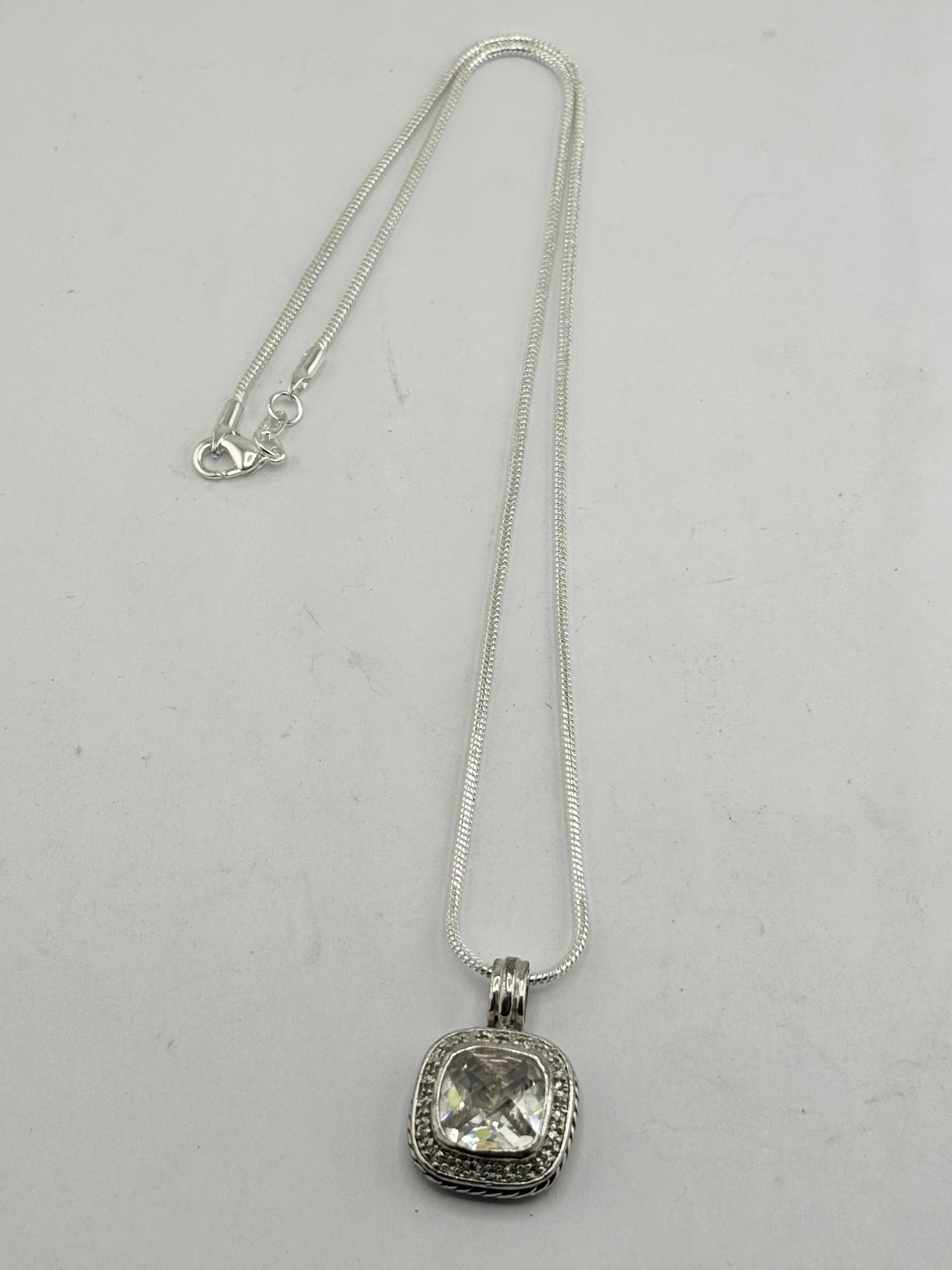 Vintage Vintage sterling silver CZ Stone charm necklace Size ONE SIZE - 7 Thumbnail