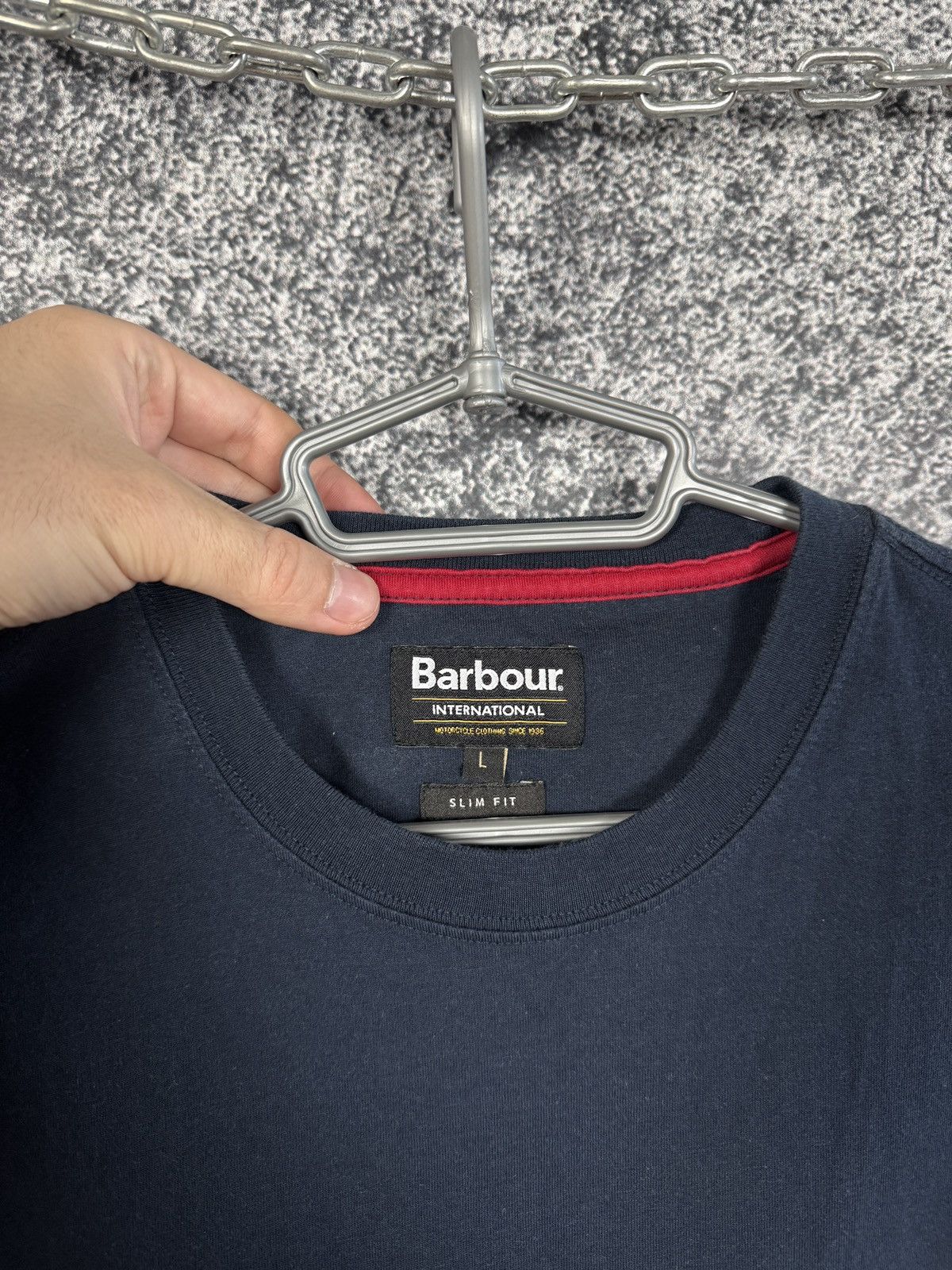 Barbour × Vintage Mens Barbour International T-Shirt Slim Fit Navy Blue Size L Size US M / EU 48-50 / 2 - 6 Thumbnail