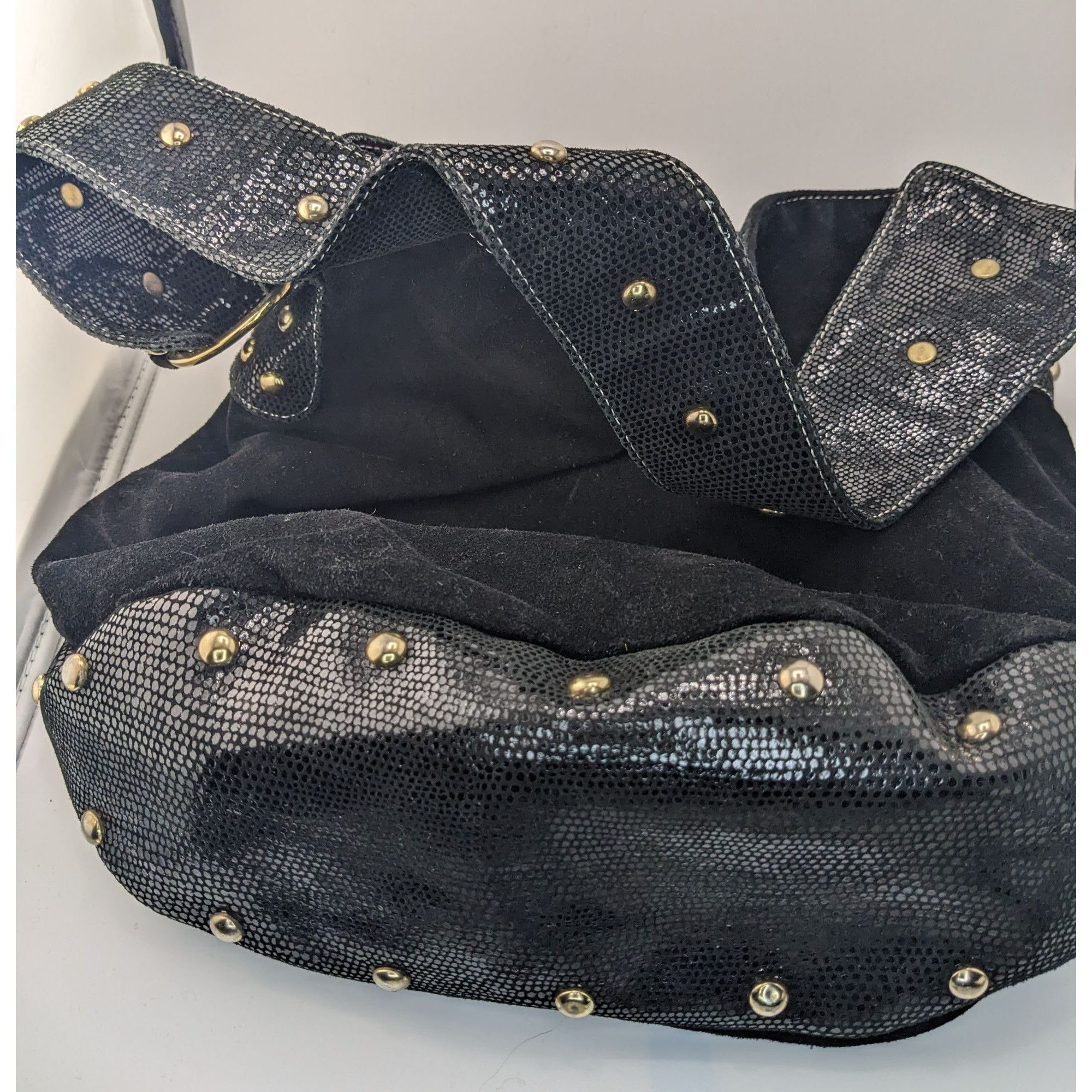 Other Glam Goth Kiki Pearl Black Suede & Faux Snakeskin Studded Sh Size ONE SIZE - 6 Thumbnail