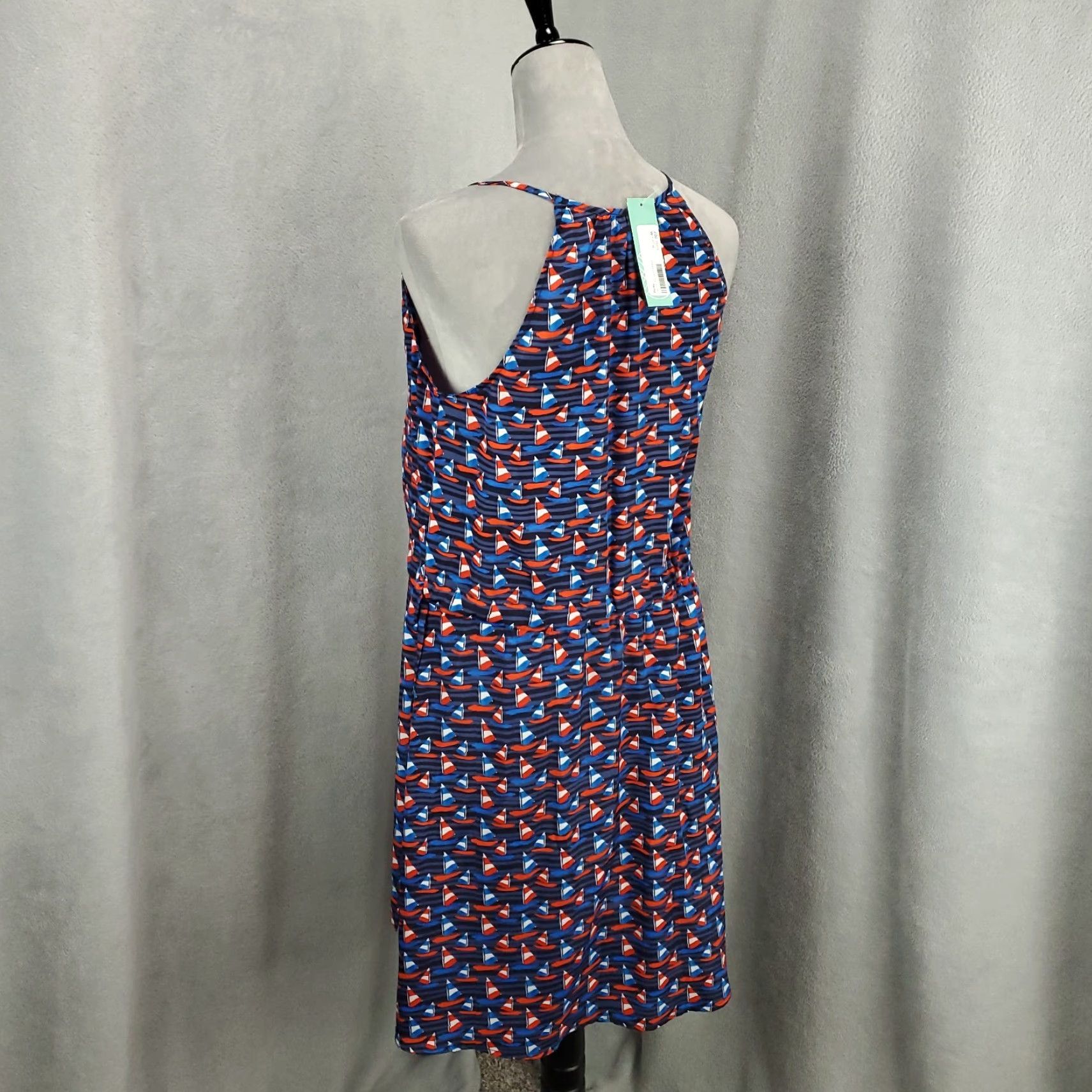 Vintage New Womens Dress Medium Abstract Artsy Tammi Sailboats Keyhole Belted Pixly Size M / US 6-8 / IT 42-44 - 3 Thumbnail