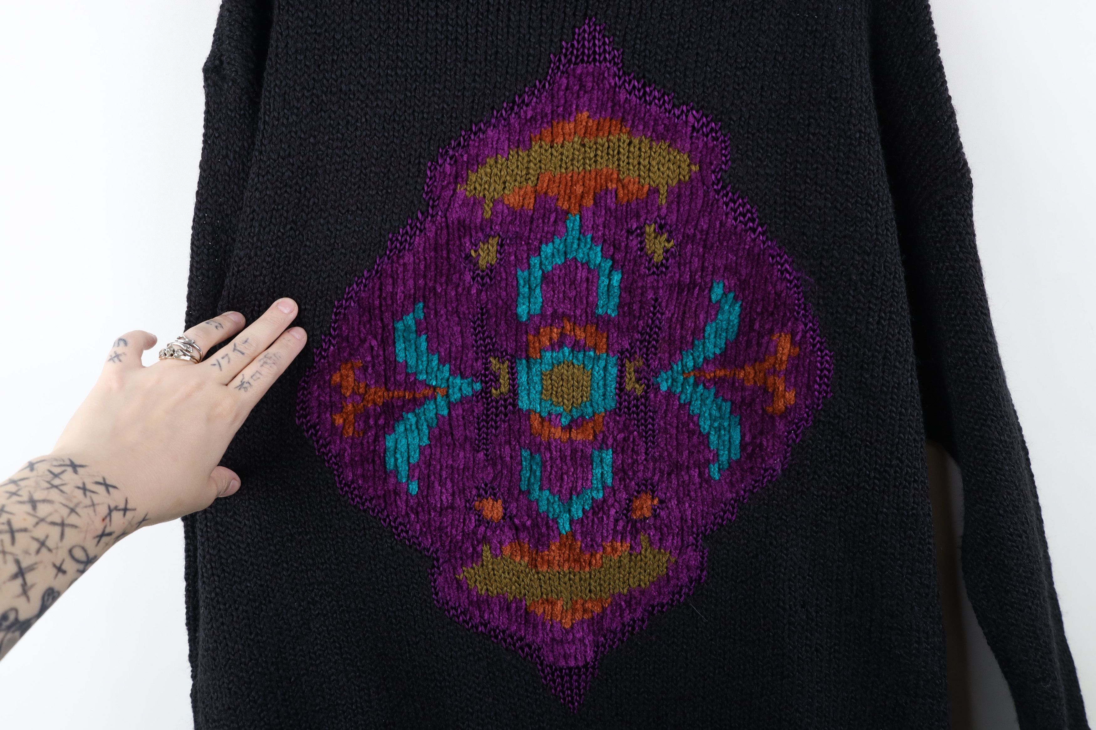 Vintage Vintage 90s Streetwear Geometric Flower Mock Neck Sweater Size XL / US 12-14 / IT 48-50 - 5 Thumbnail