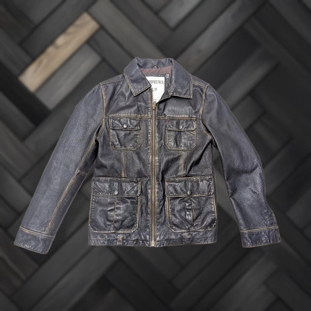 Aeropostale VINTAGE Aeropostale jacket Leather Jacket Mens S 36 brown six pocket front patina 1990s MAD MAX motorcycle coat Y2K vintage flight jacket Size US S / EU 44-46 / 1 - 1 Thumbnail