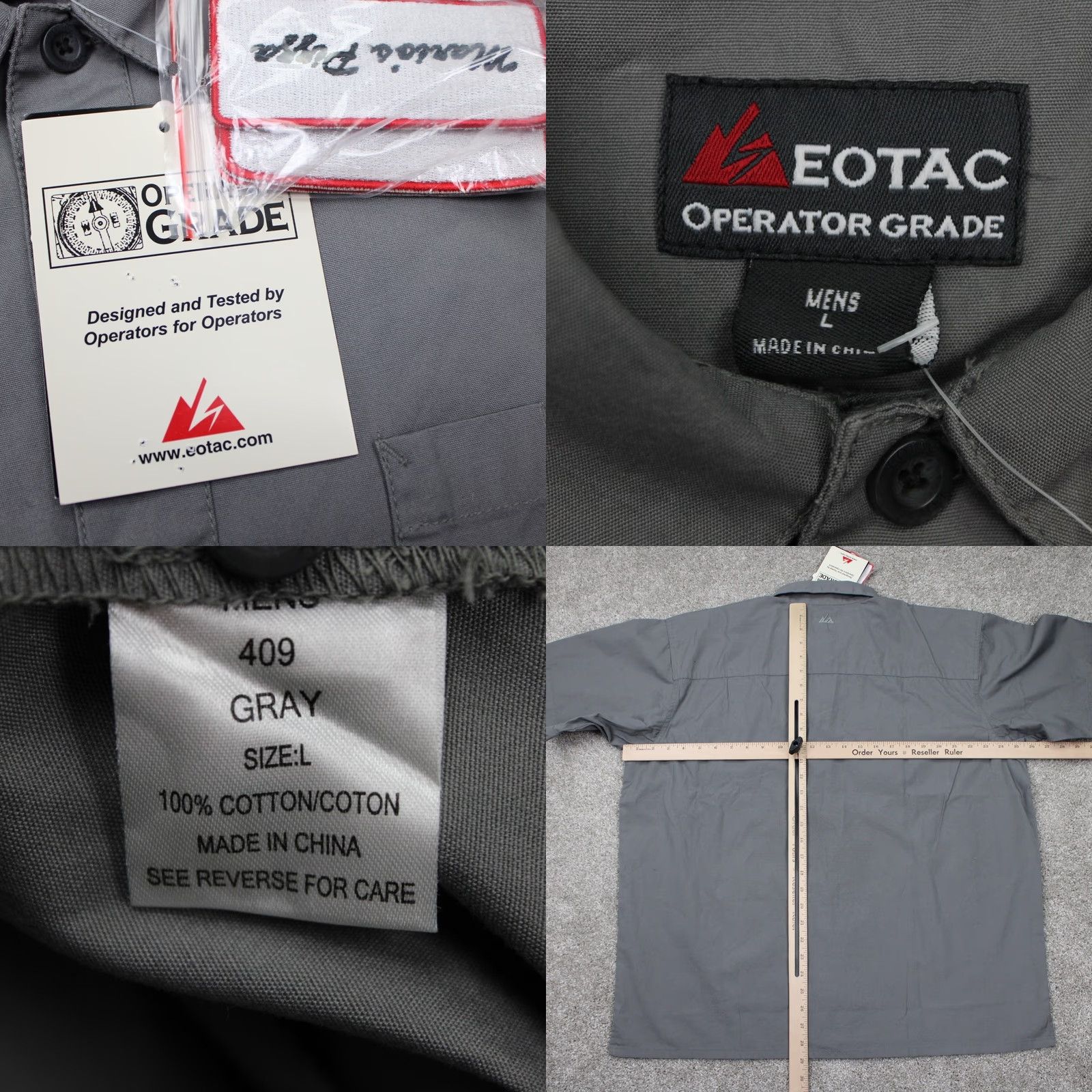 Vintage EOTAC Operator Grade Shirt Mens Large Gray Button-Up Short Sleeve Tactical 100% Cotton with Patches NWT Size US L / EU 52-54 / 3 - 8 Thumbnail