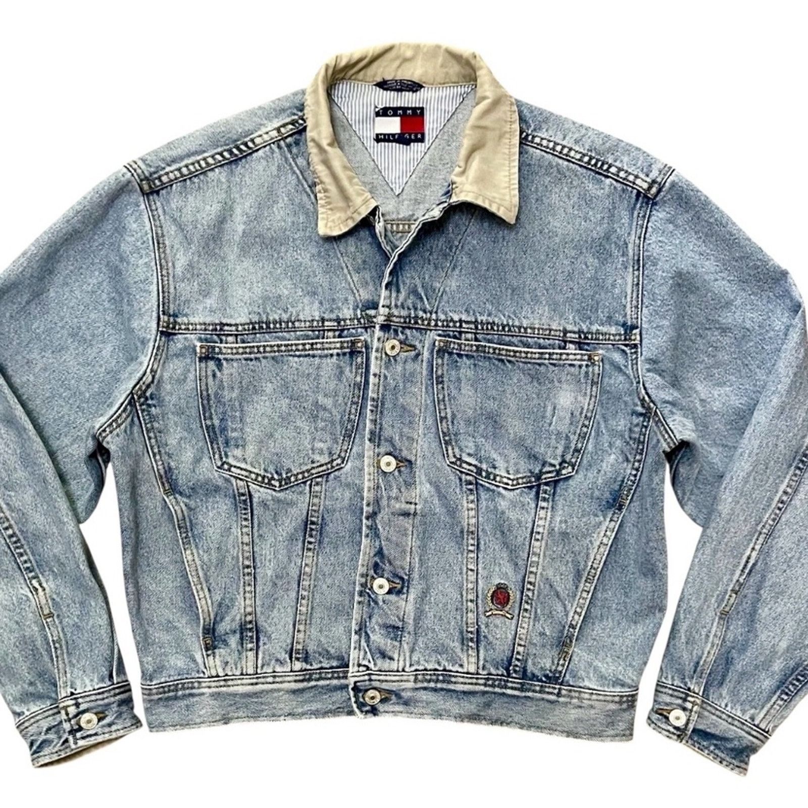 Tommy Hilfiger 90s Vintage Tommy Jeans Light Denim Trucker Patch Jacket Size US M / EU 48-50 / 2 - 1 Thumbnail