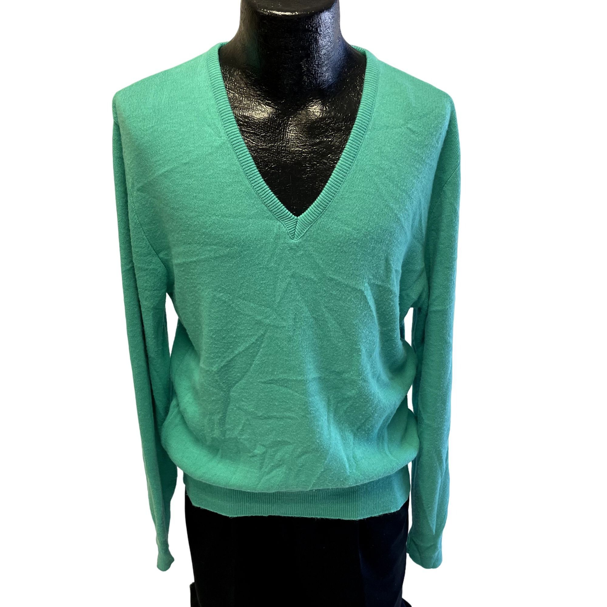 80's Puritan Aqua Marine V Neck Golf Sweater Knit JUMPER XL