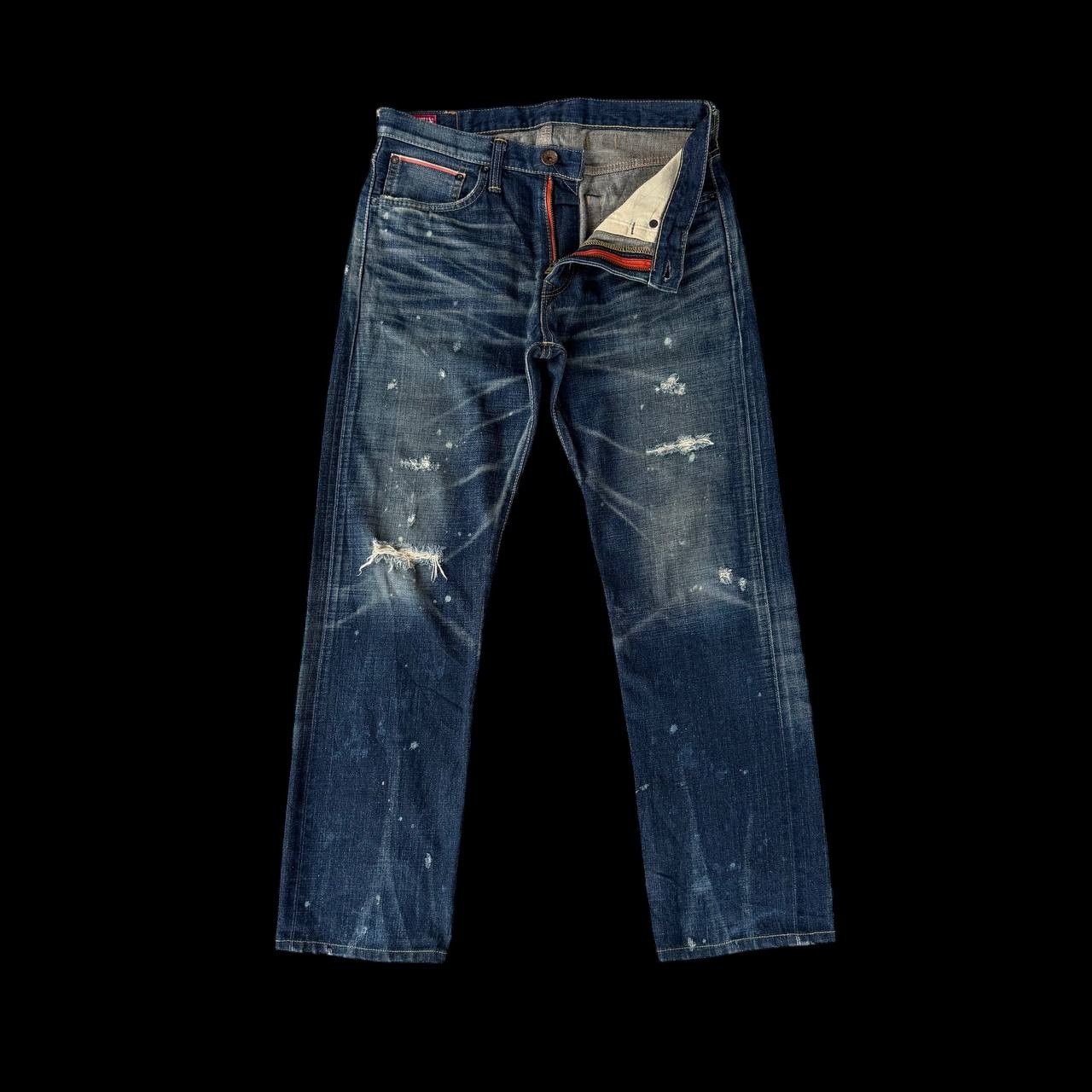 Edwin VINTAGE EDWIN 505ZX BUCKLE BACK REDLINE DISTRESSED HONEYCOMB Size US 30 / EU 46 - 8 Thumbnail