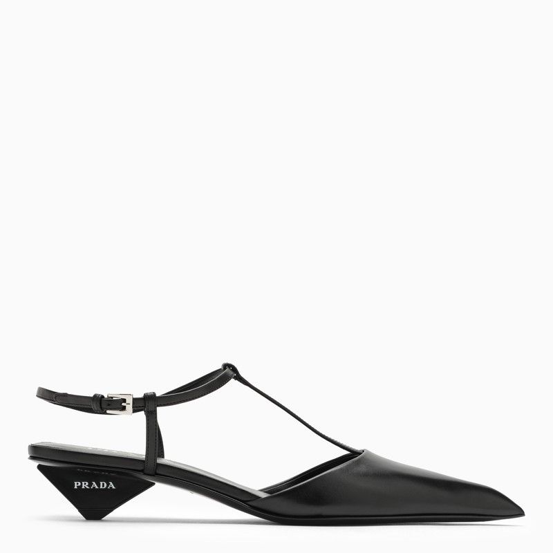 image of Prada Black Leather Slingback Decollete Shoes, Women's (Size 7)