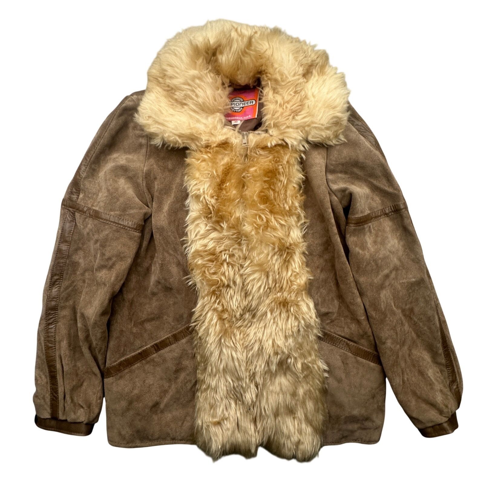 Vintage VTG 70s Ms Pioneer Suede Leather Jacket Womens 10 Fur Trim Size L / US 10 / IT 46 - 1 Thumbnail