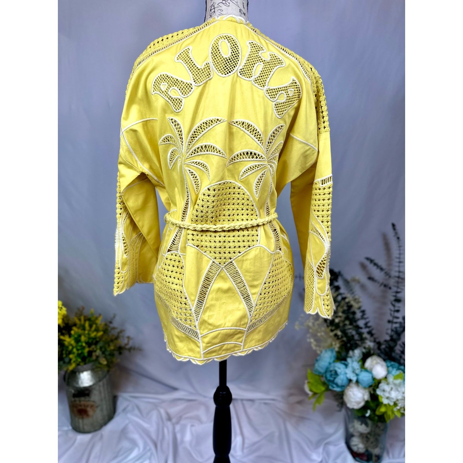 Maje Maje Crochet-Panel Cotton Jacket Belt Yellow size 40 (L) Size L / US 10 / IT 46 - 17 Thumbnail