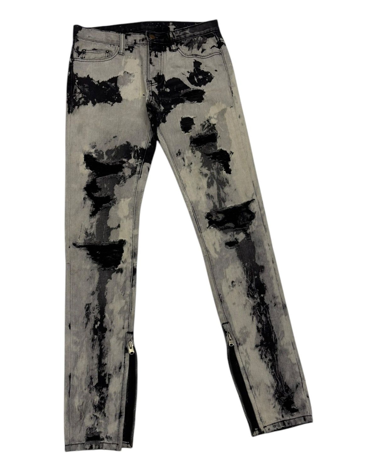If Six Was Nine × MNML × Yasuyuki Ishii RARE MNML ACID WASH BLACK GRAY ZIPPER LEG SKINNY JEANS Size US 32 / EU 48 - 7 Thumbnail