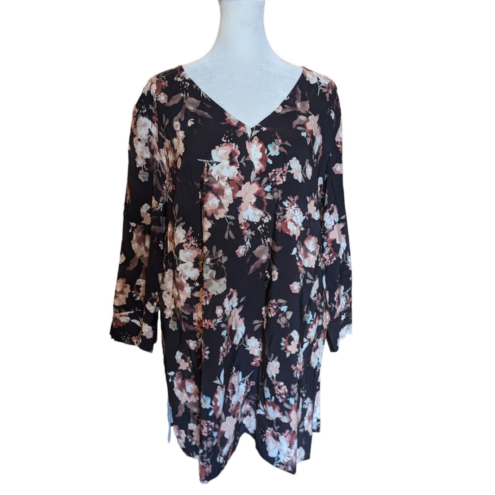 J. Jill J. Jill Floral Watercolor Blush Pink Brown Tunic Top Large Size L / US 10 / IT 46 - 2 Thumbnail
