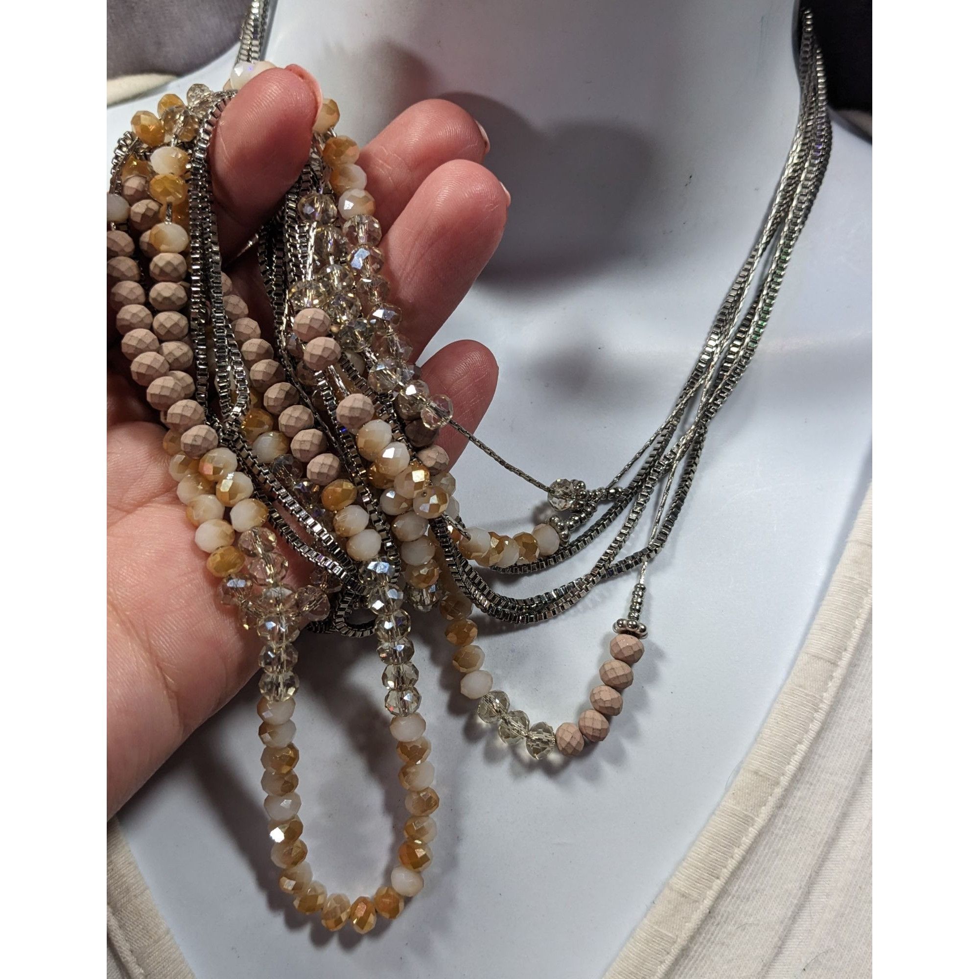 Vera Wang Vera Wang Multilayer Glass Beaded Silver Tone Chain Necklace Size ONE SIZE - 2 Thumbnail