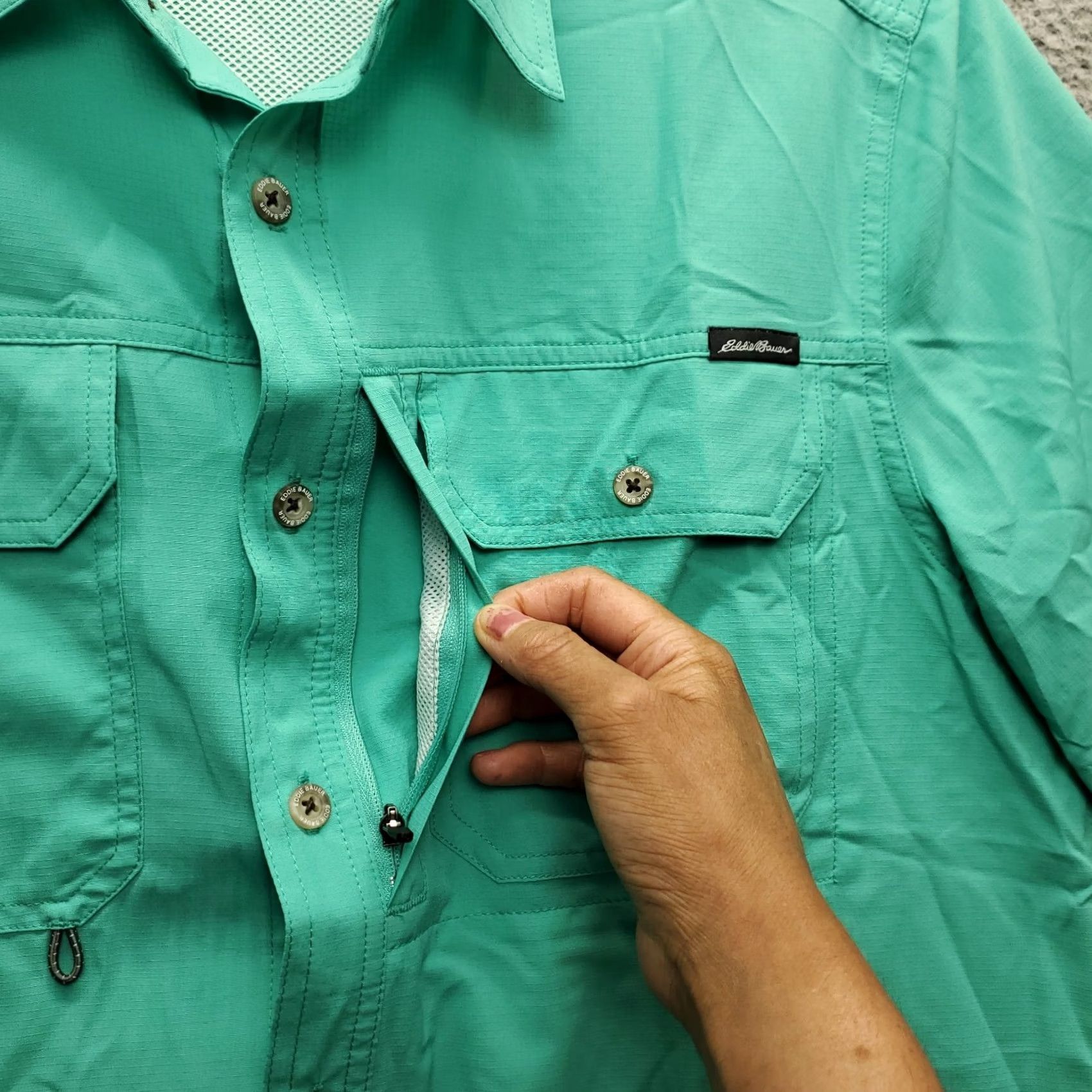 Eddie Bauer Eddie Bauer Mens Button-Up Shirt Vented Green Short Sleeve Fishing Wear Casual Travel 90s? Size US M / EU 48-50 / 2 - 5 Thumbnail