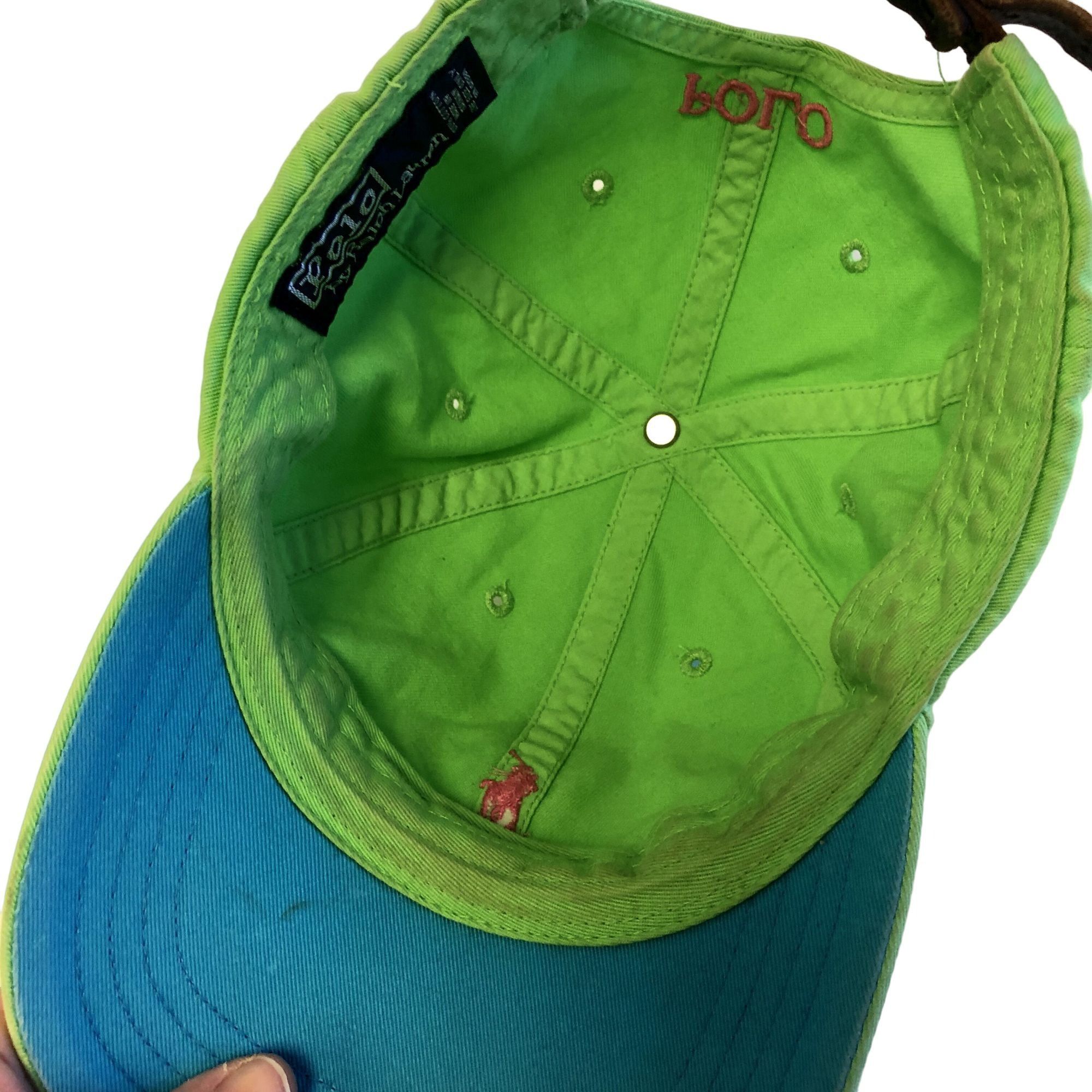 Polo Ralph Lauren Vtg Ralph Lauren Leather Strap LIME Green Baseball Cap Hat Size ONE SIZE - 4 Thumbnail