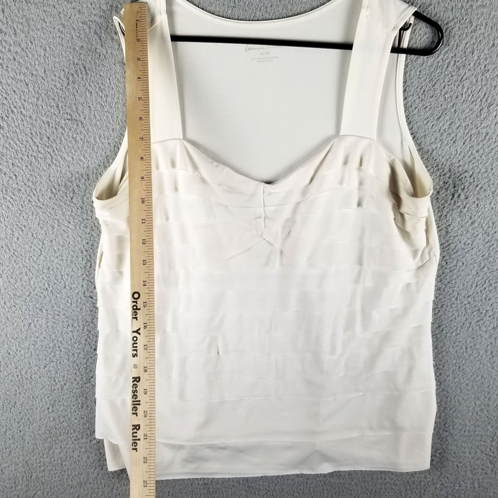 Vintage Lane Bryant Blouse Shirt Woman 14/16 Ivory Knit Sleeveless V-Neck Ruffle Solid Size Woman 14/16 Vintage: No Size XL / US 12-14 / IT 48-50 - 3 Thumbnail