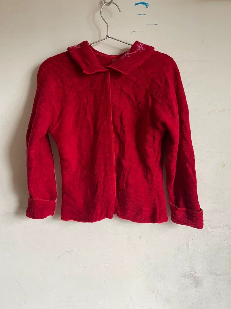 Kenzo Kenzo Red Pleated Square Collar Cardigan - dmc Size US S / EU 44-46 / 1 - 1 Thumbnail