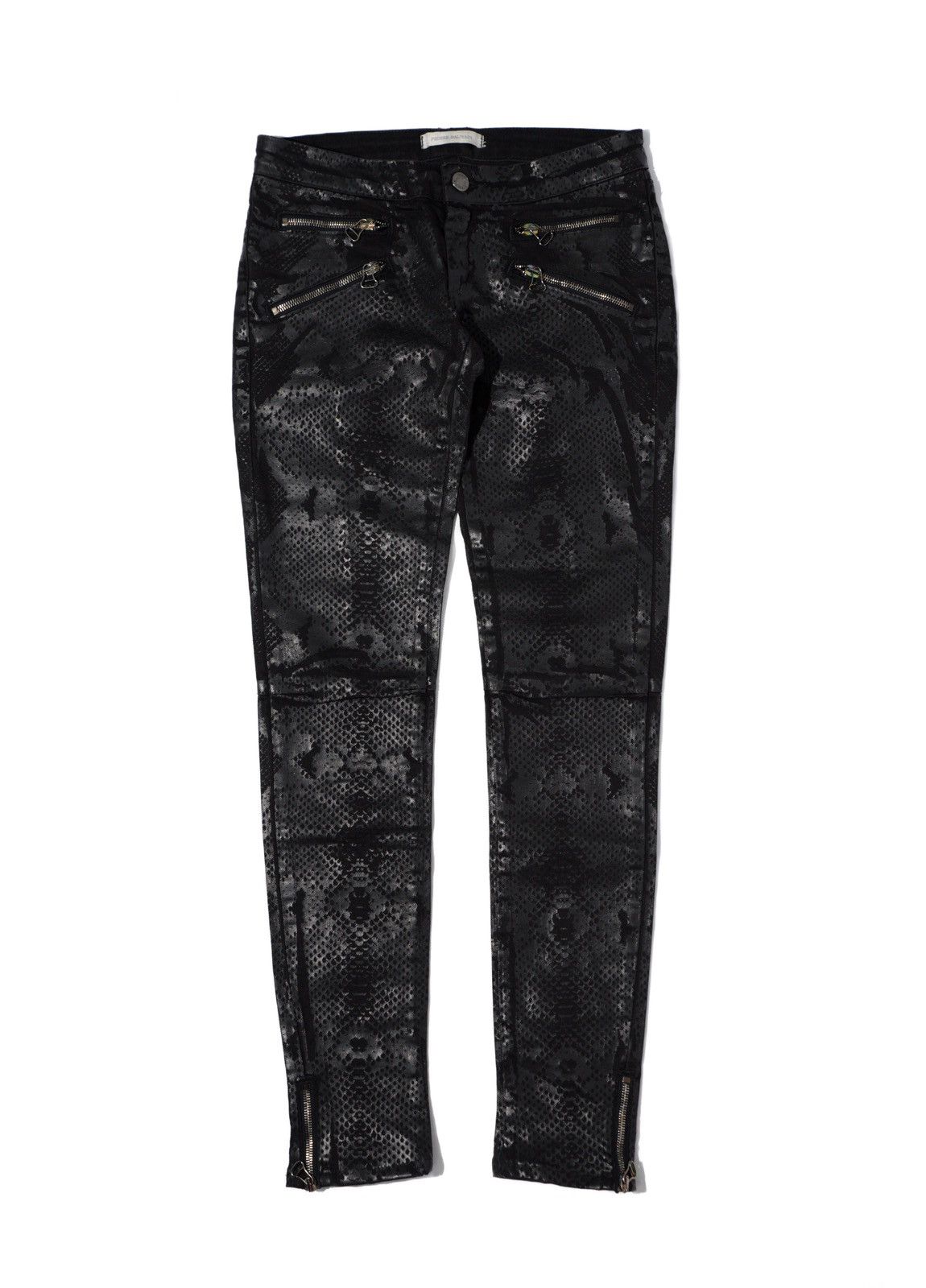 Pierre Balmain Snakeskin Resin Coated Multizip Skinny Jeans