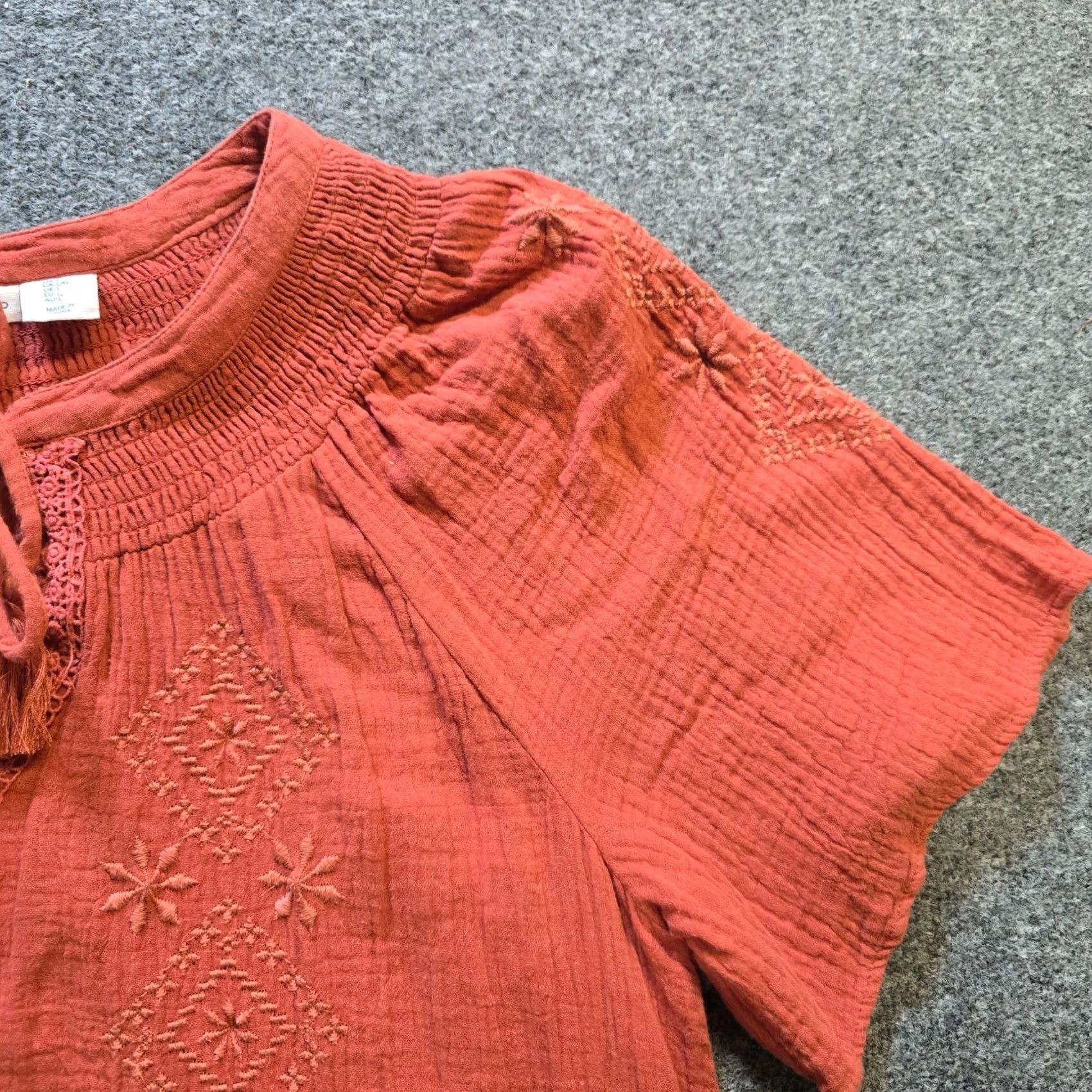 Lucky Brand Lucky Brand Dress Womens Size Large Orange Gauze Embroidered Peasant Boho Casual A-Line Short Dress Size L / US 10 / IT 46 - 3 Thumbnail