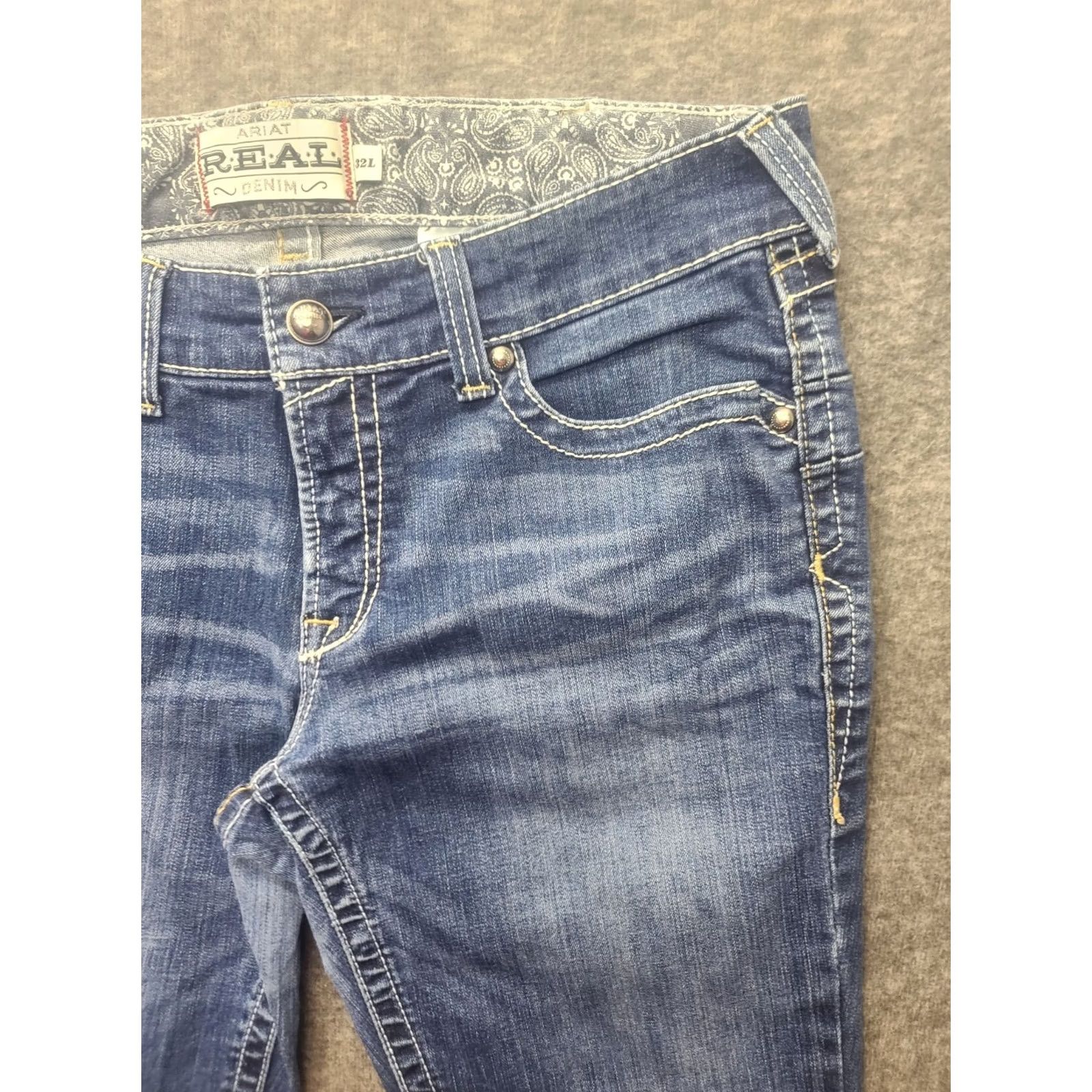 Ariat Ariat REAL Denim Jeans Womens 32x33 Regular Bootcut Stretch Distressed Blue Jeans Regular Fit Cowboy Horse Rodeo Cowgirl Mens Girls Size 24" / US 00 / IT 34 - 7 Thumbnail