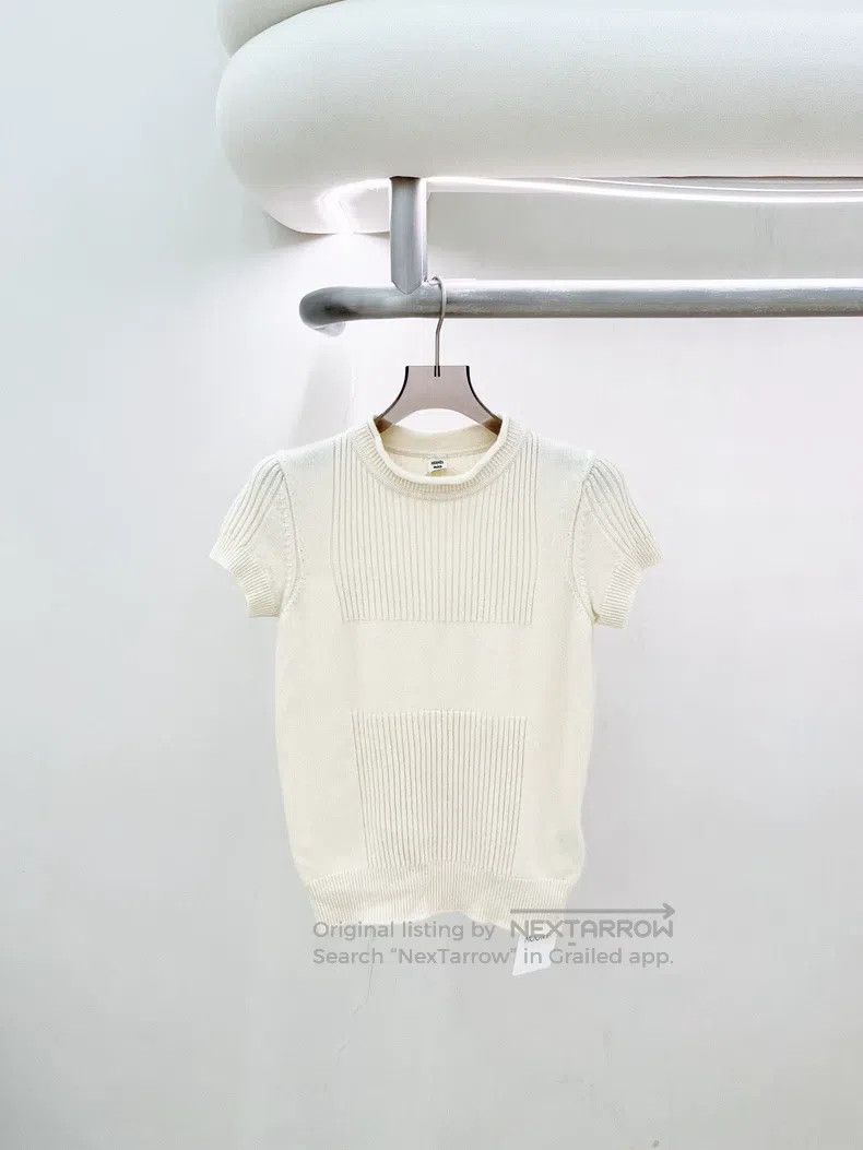 Hermes Beige Knit Short-sleeve Top