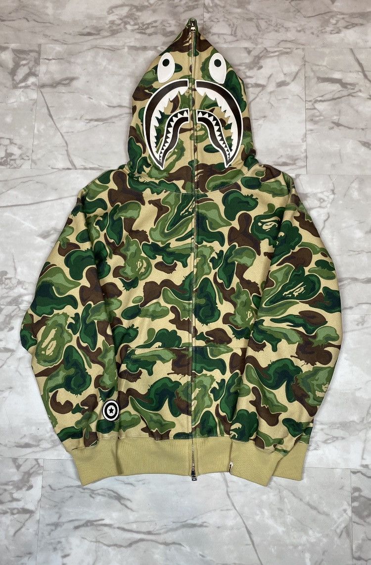image of Bape Art Camo Shark Full Zip Hoodie in Green, Men's (Size Small)