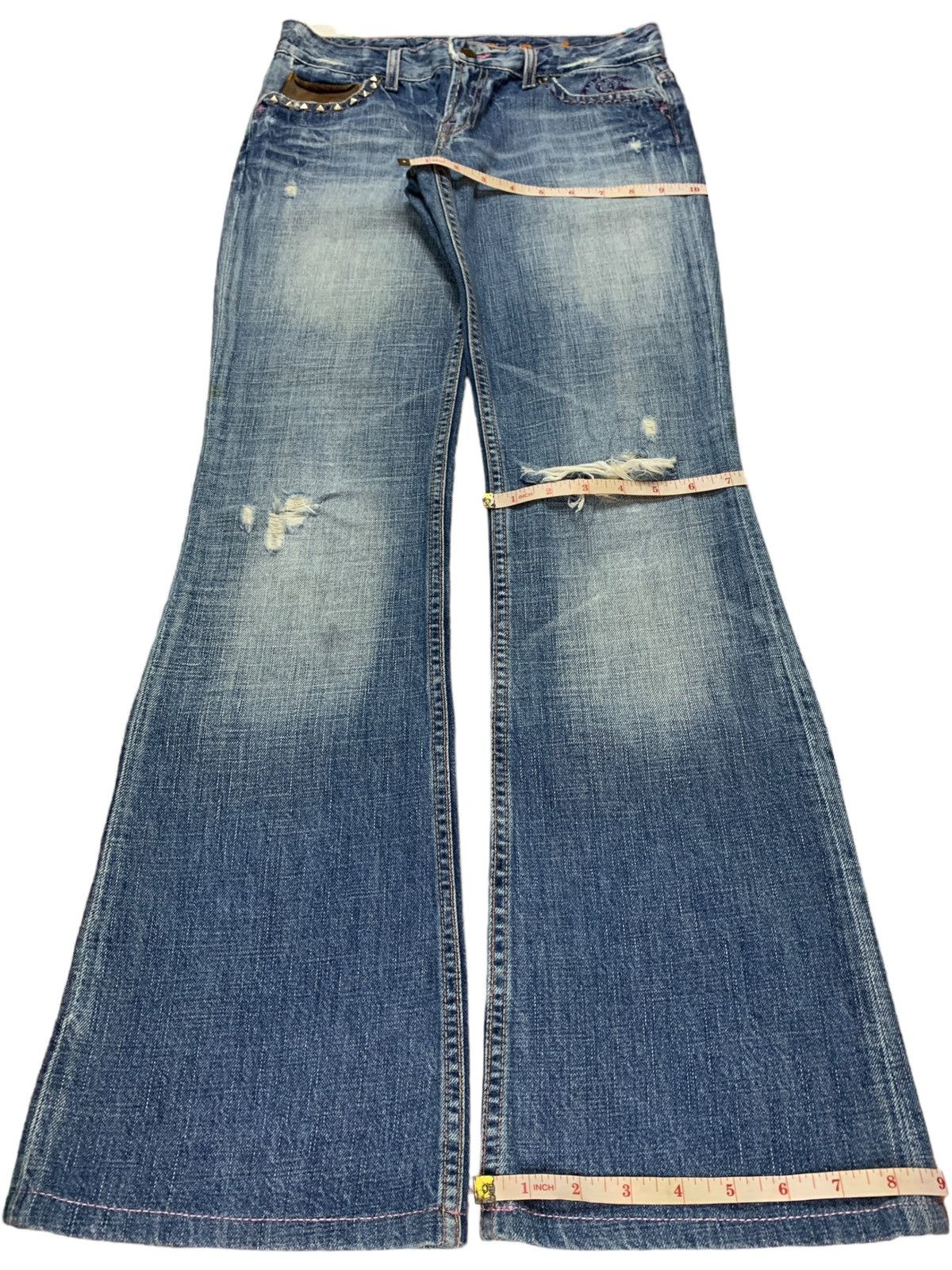 Hysteric Glamour × Japanese Brand Vintage Japanese Brand Faded Wash Distressed Flare Jeans Size 28" / US 6 / IT 42 - 12 Thumbnail