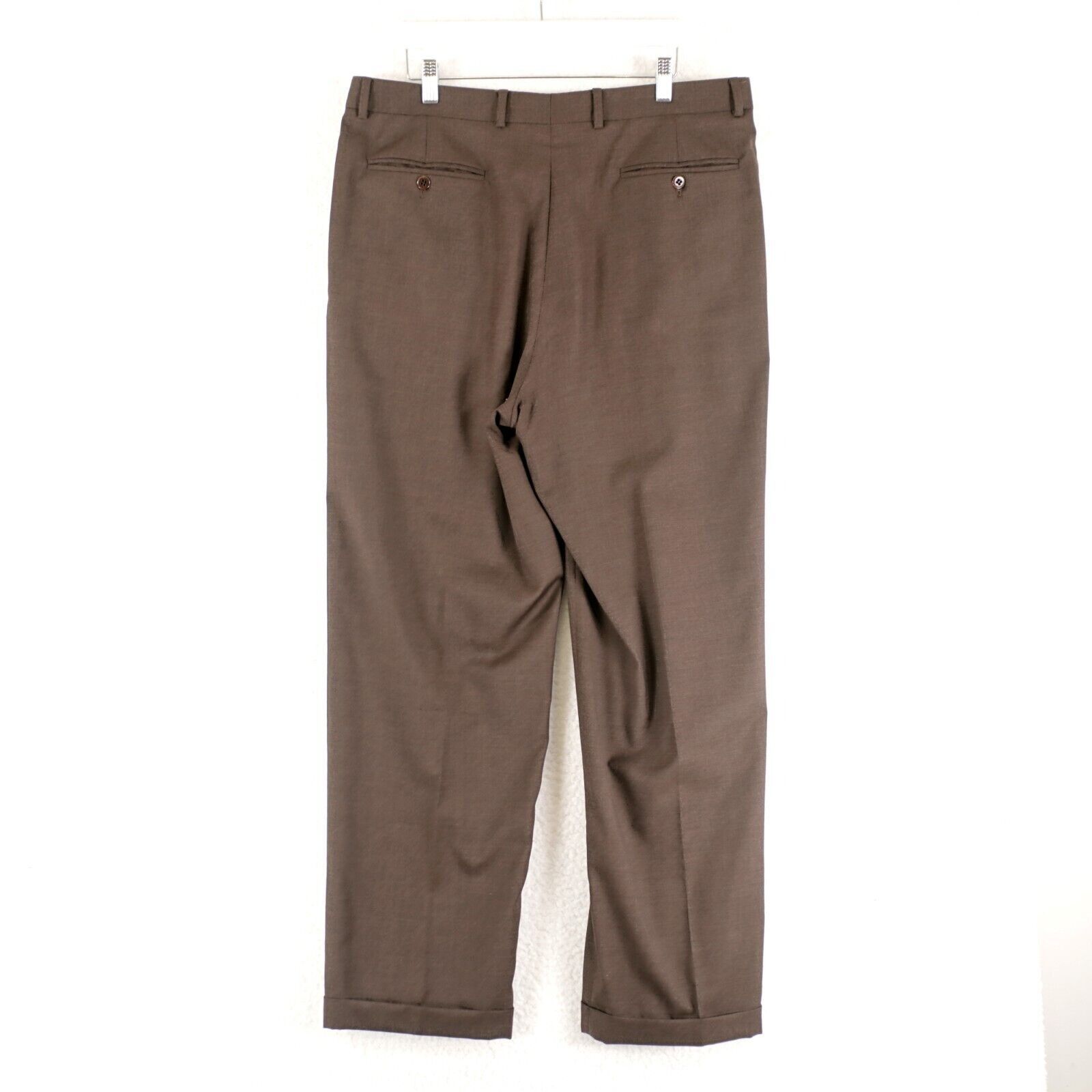 Zanella Zanella Bennett Wool Brown Twill High Rise Pleated Cuffed Dr Size 36R - 5 Thumbnail