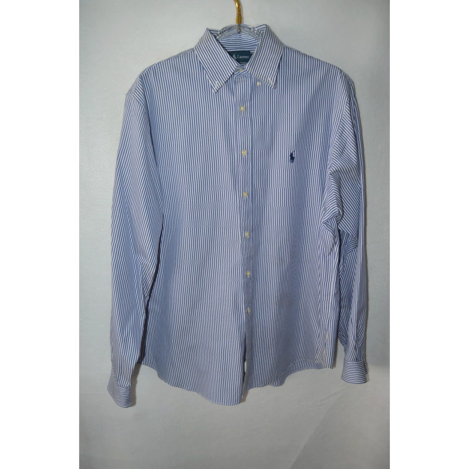 Polo Ralph Lauren VTG Polo Ralph Lauren Classic Fit Men's Dress Shirt Blue Stripe 17.5 36/37 Size 48R - 6 Thumbnail