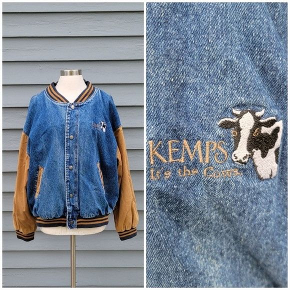 Dunbrooke Vintage 90s Kemps Employee Two Tone Denim Varsity Bomber Jac Size US XL / EU 56 / 4 - 1 Thumbnail