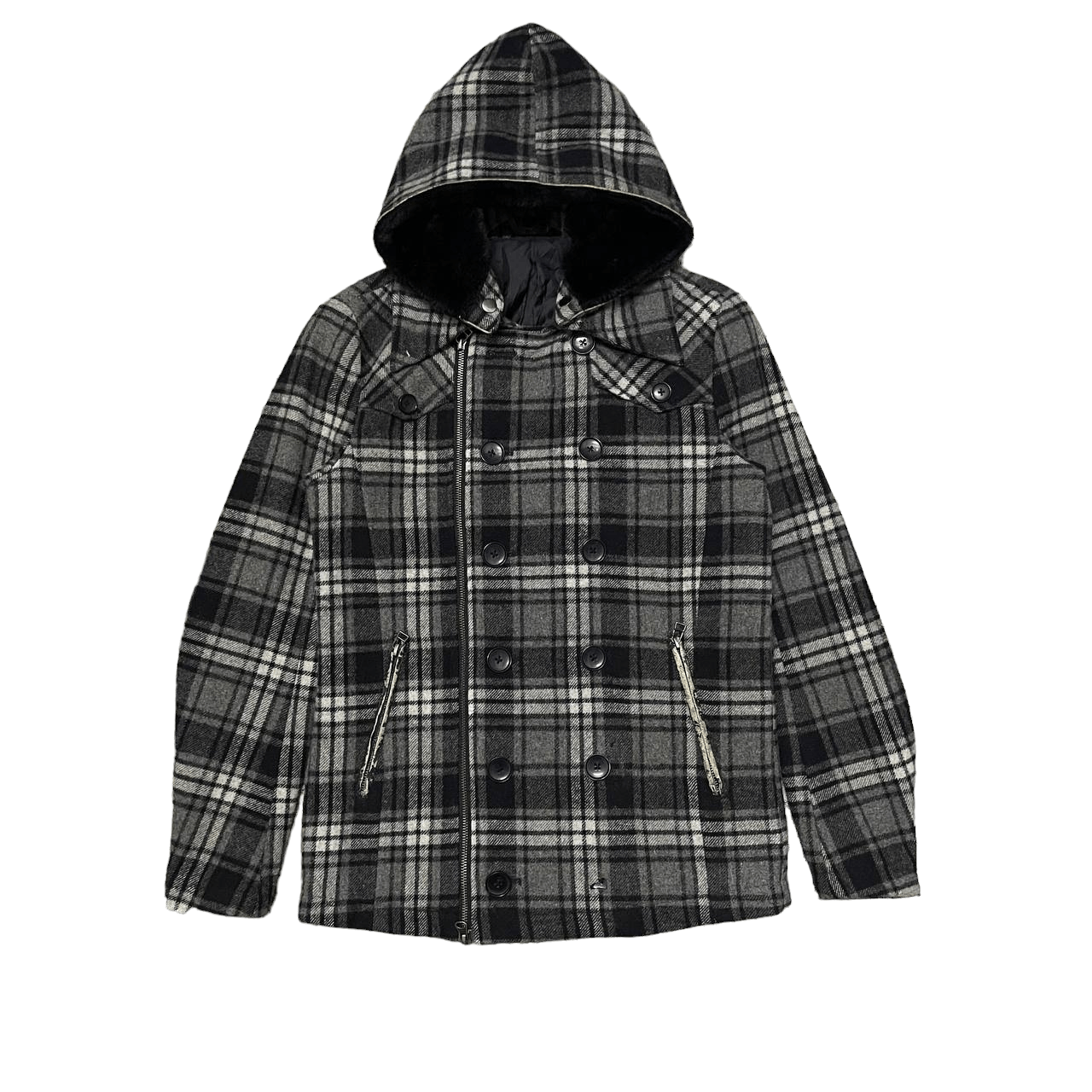 image of Archival Clothing x If Six Was Nine Semantic Design Plaid Wool Hooded Coat, Men's (Size Medium)