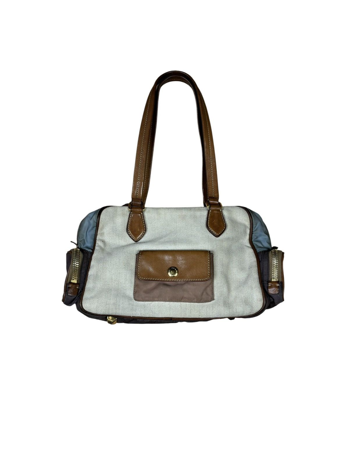 Prada Prada Beige Canvas & Brown Leather Shoulder Bag Size ONE SIZE - 2 Thumbnail