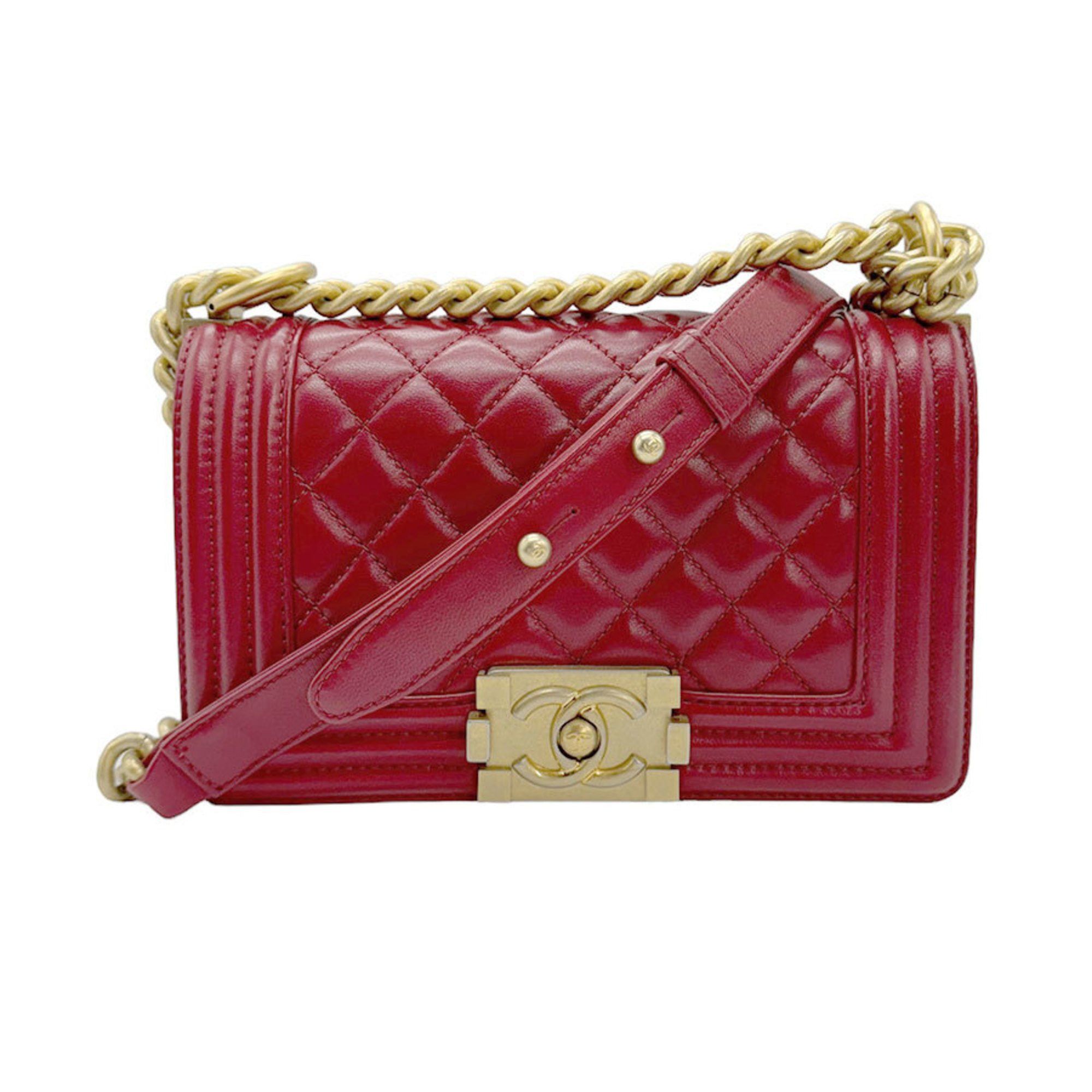 image of Chanel Shoulder Bag Boy Chanel Leather Red Women's Z0907 in Red Color