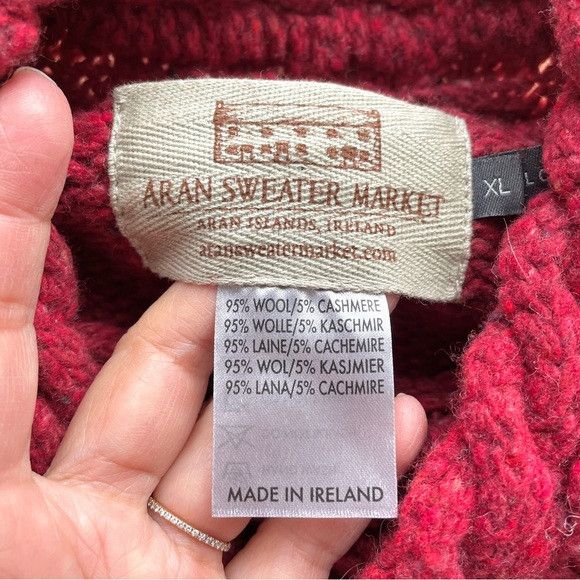 Aran Sweater Market Aran Red Speckled Wool Cashmere Cableknit Sweater - XL 🇮🇪 Size XL / US 12-14 / IT 48-50 - 5 Thumbnail