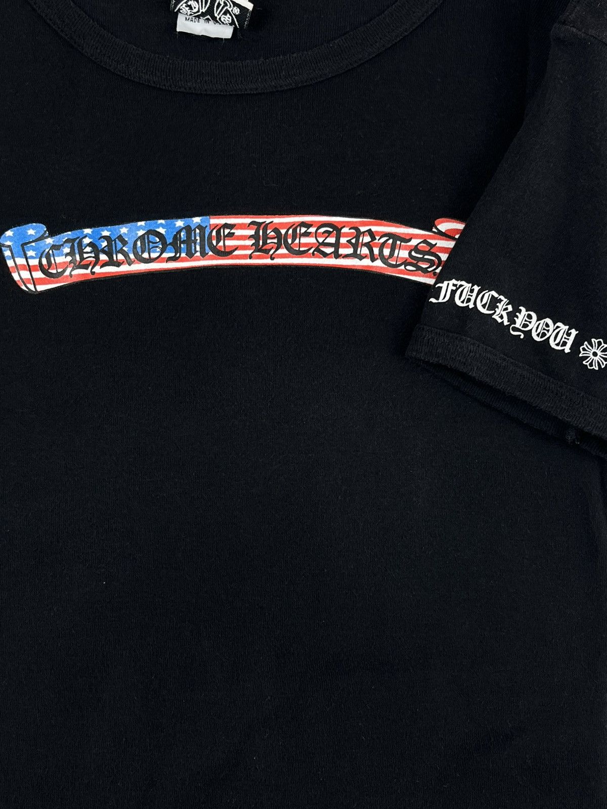 Chrome Hearts Chrome Hearts USA Flag Scroll Logo Baby Tee Tshirt Black Size ONE SIZE - 3 Thumbnail