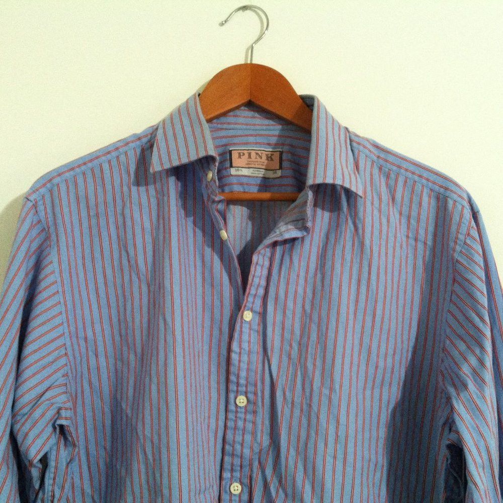 Thomas Pink THOMAS PINK MENS BLUE COTTON DRESS SHIRT SIZE: 16.5/35 Size US L / EU 52-54 / 3 - 3 Thumbnail